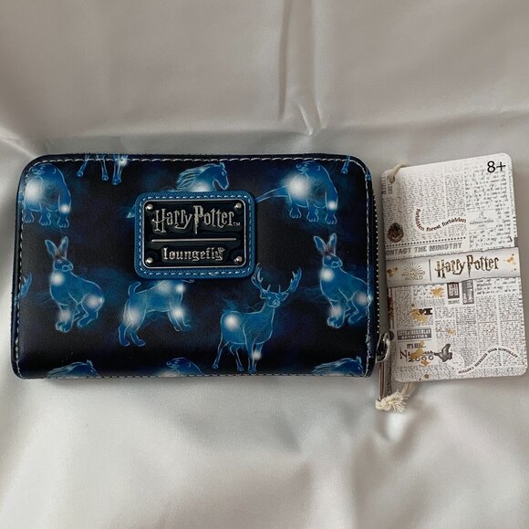 LOUNGEFLY x HARRY POTTER Patronus All Over Printed Wallet in Blue/Black - Picture 1 of 4